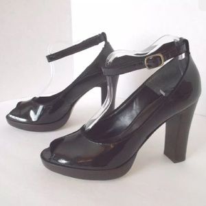 CARVELA Black Patent Heels Peep-Toe Mary Janes Size 39